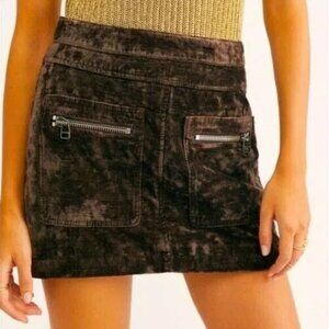 FREE PEOPLE Women's Size 4 Dark Brown Crushed Velvet A-Line Mini Skirt Small S